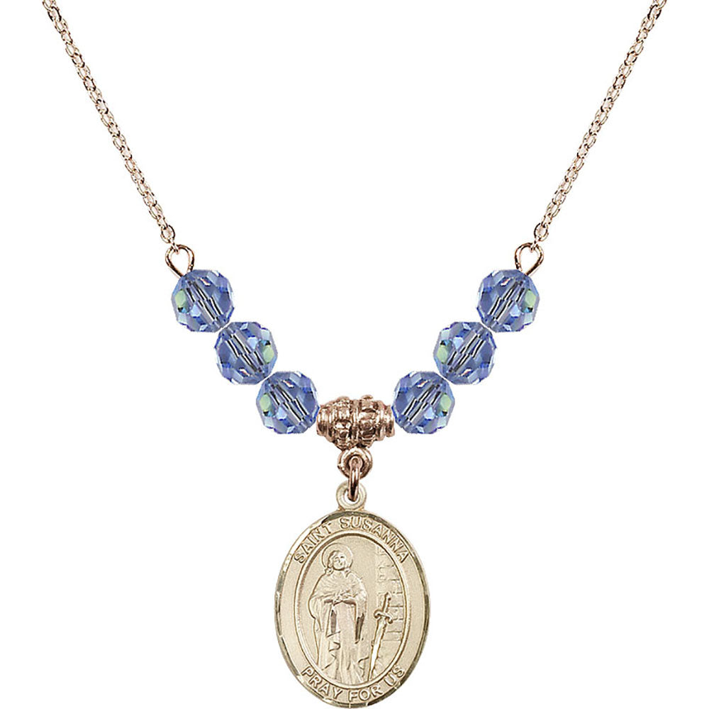 14kt Gold Filled Saint Susanna Birthstone Necklace with Light Sapphire Beads - 8280