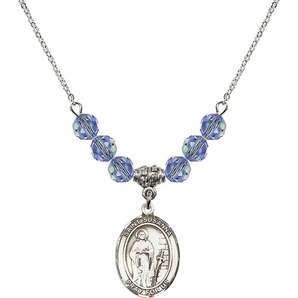 Sterling Silver Saint Susanna Birthstone Necklace with Light Sapphire Beads - 8280