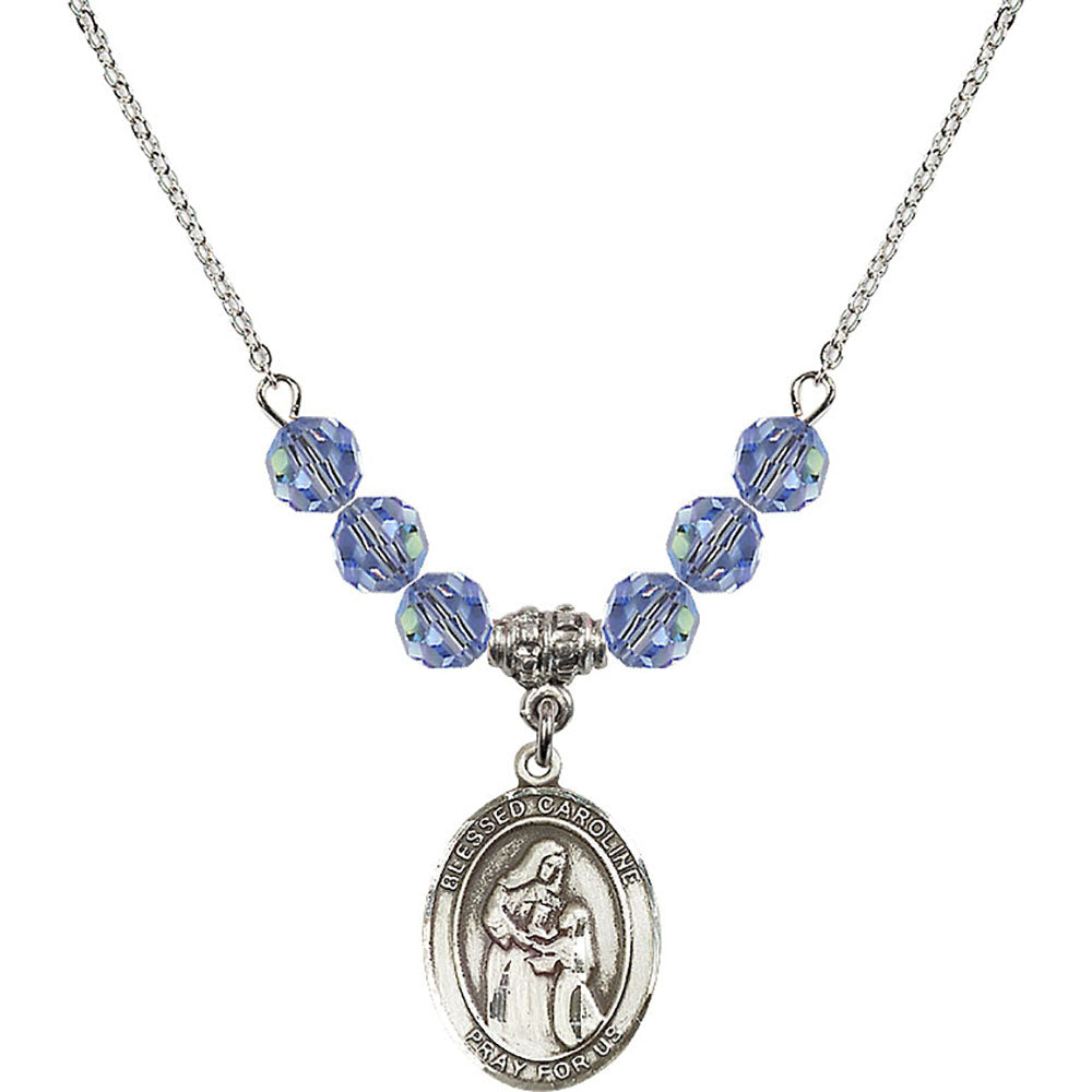 Sterling Silver Blessed Caroline Gerhardinger Birthstone Necklace with Light Sapphire Beads - 8281