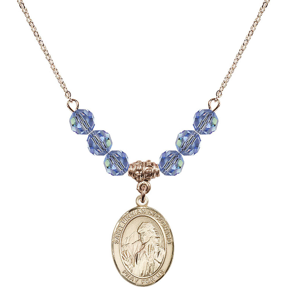 14kt Gold Filled Saint Finnian of Clonard Birthstone Necklace with Light Sapphire Beads - 8308