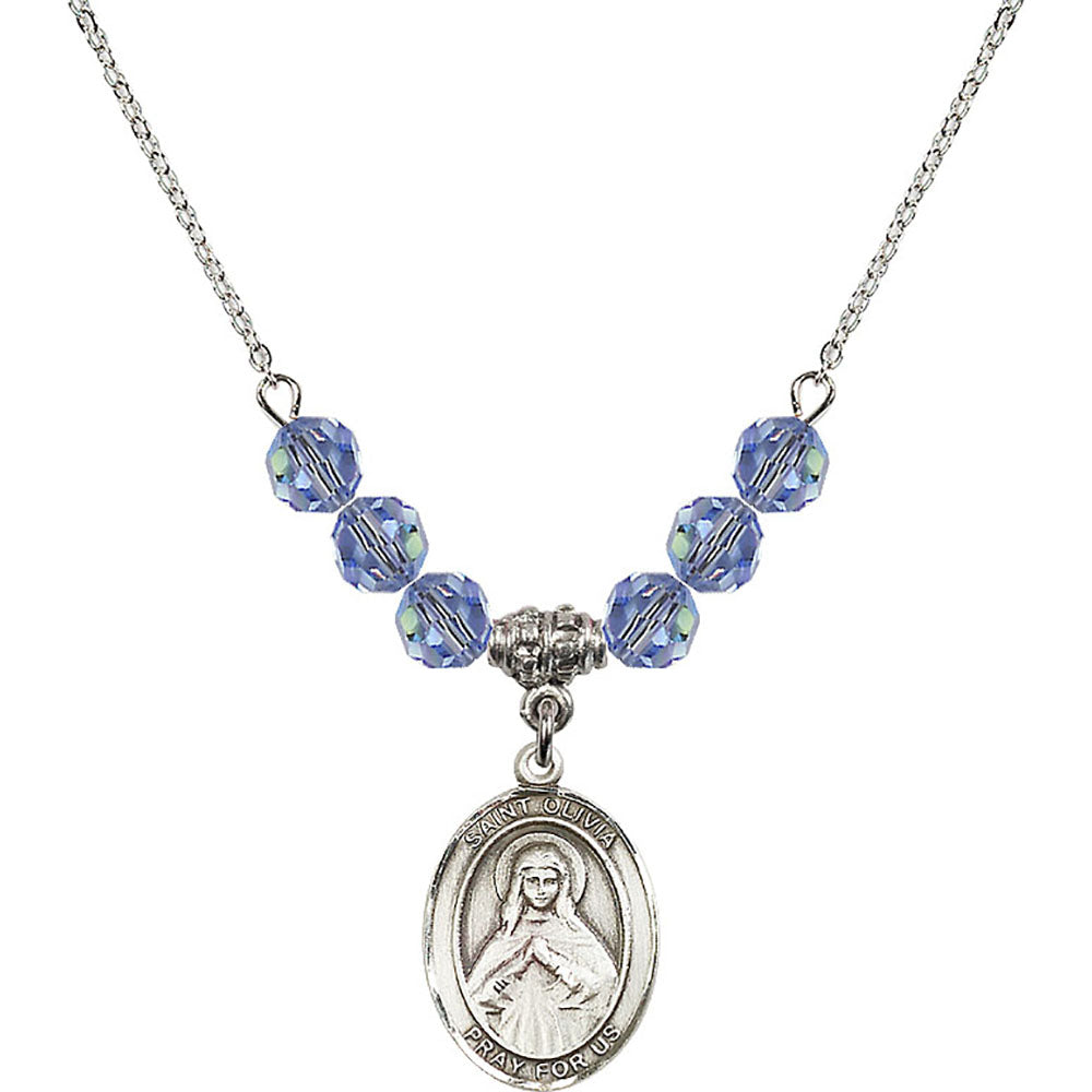 Sterling Silver Saint Olivia Birthstone Necklace with Light Sapphire Beads - 8312
