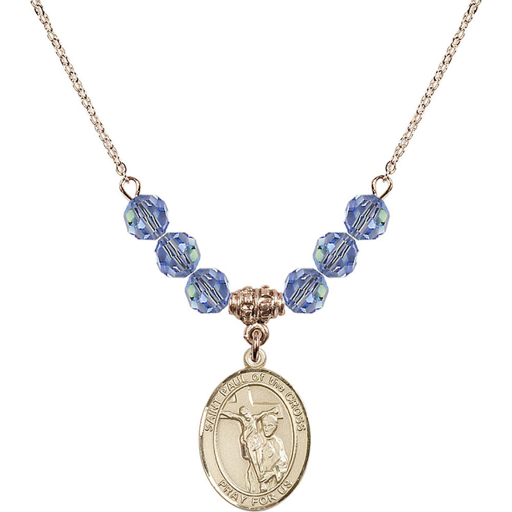 14kt Gold Filled Saint Paul of the Cross Birthstone Necklace with Light Sapphire Beads - 8318