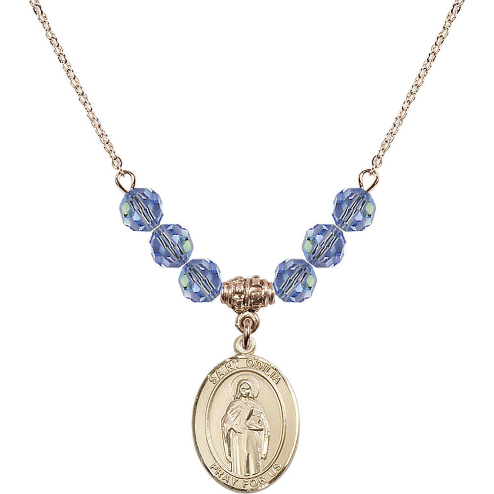 14kt Gold Filled Saint Odilia Birthstone Necklace with Light Sapphire Beads - 8319