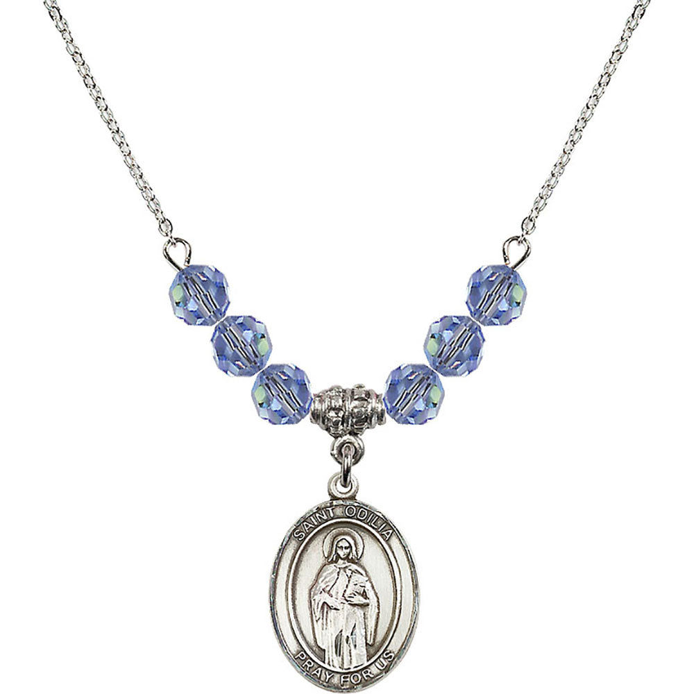 Sterling Silver Saint Odilia Birthstone Necklace with Light Sapphire Beads - 8319