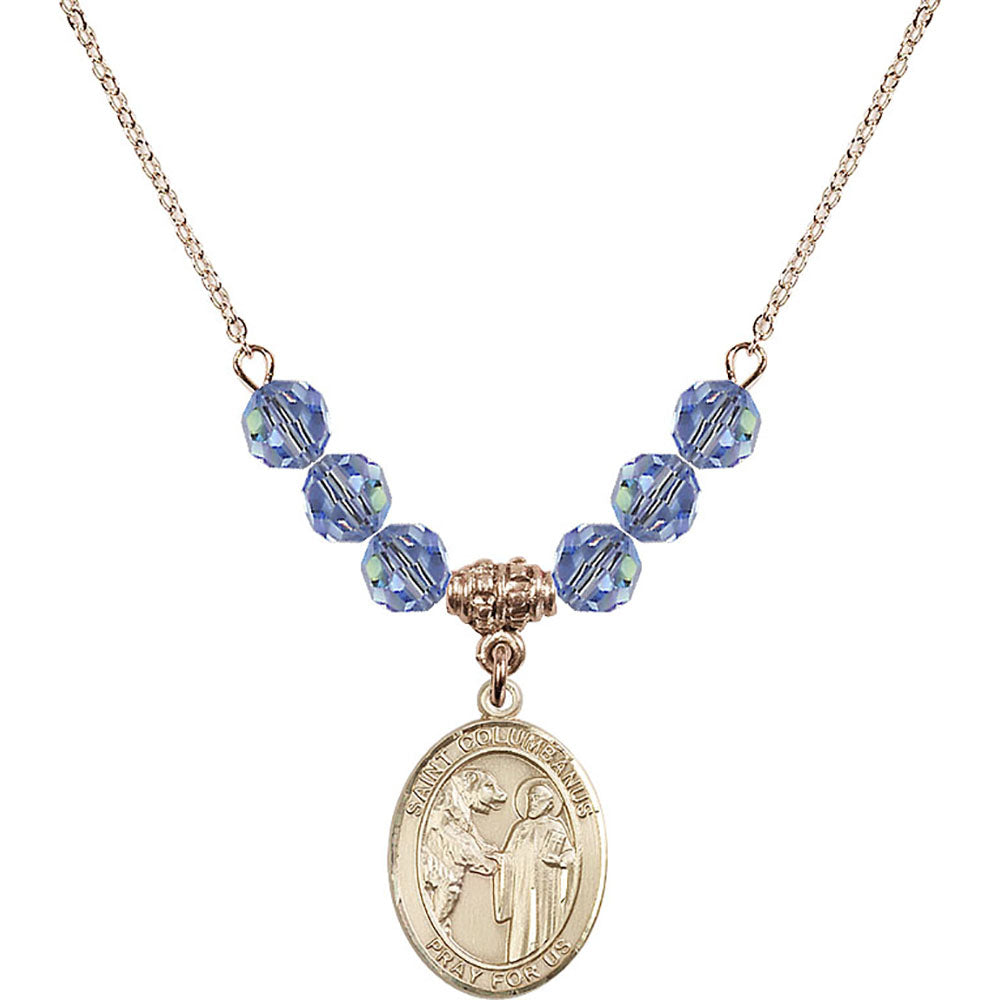14kt Gold Filled Saint Columbanus Birthstone Necklace with Light Sapphire Beads - 8321