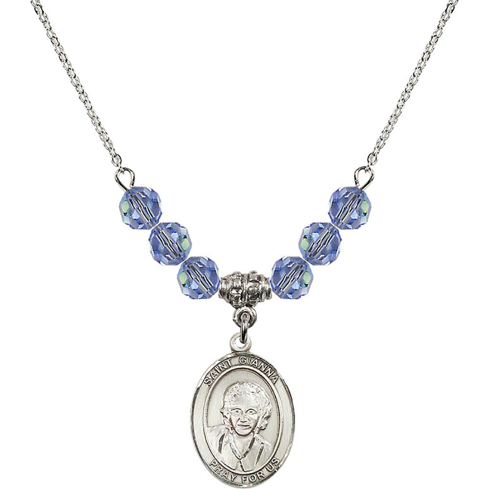 Sterling Silver Saint Gianna Beretta Molla Birthstone Necklace with Light Sapphire Beads - 8322