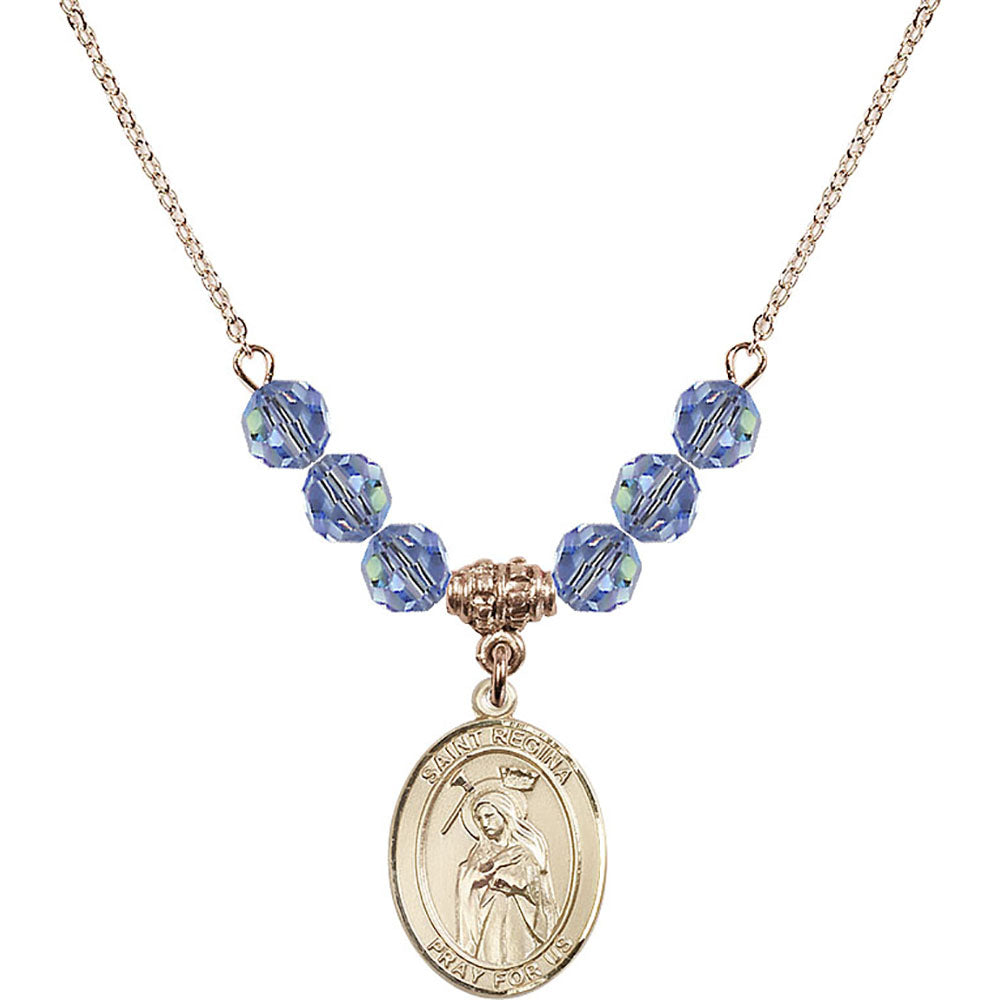 14kt Gold Filled Saint Regina Birthstone Necklace with Light Sapphire Beads - 8335