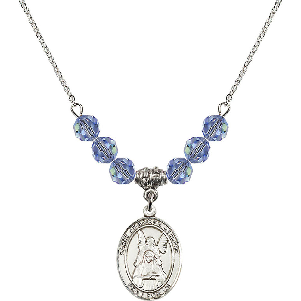 Sterling Silver Saint Frances of Rome Birthstone Necklace with Light Sapphire Beads - 8365