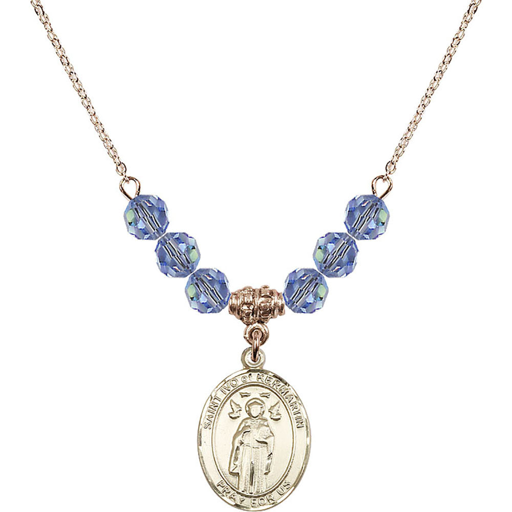 14kt Gold Filled Saint Ivo of Kelmartin Birthstone Necklace with Light Sapphire Beads - 8384