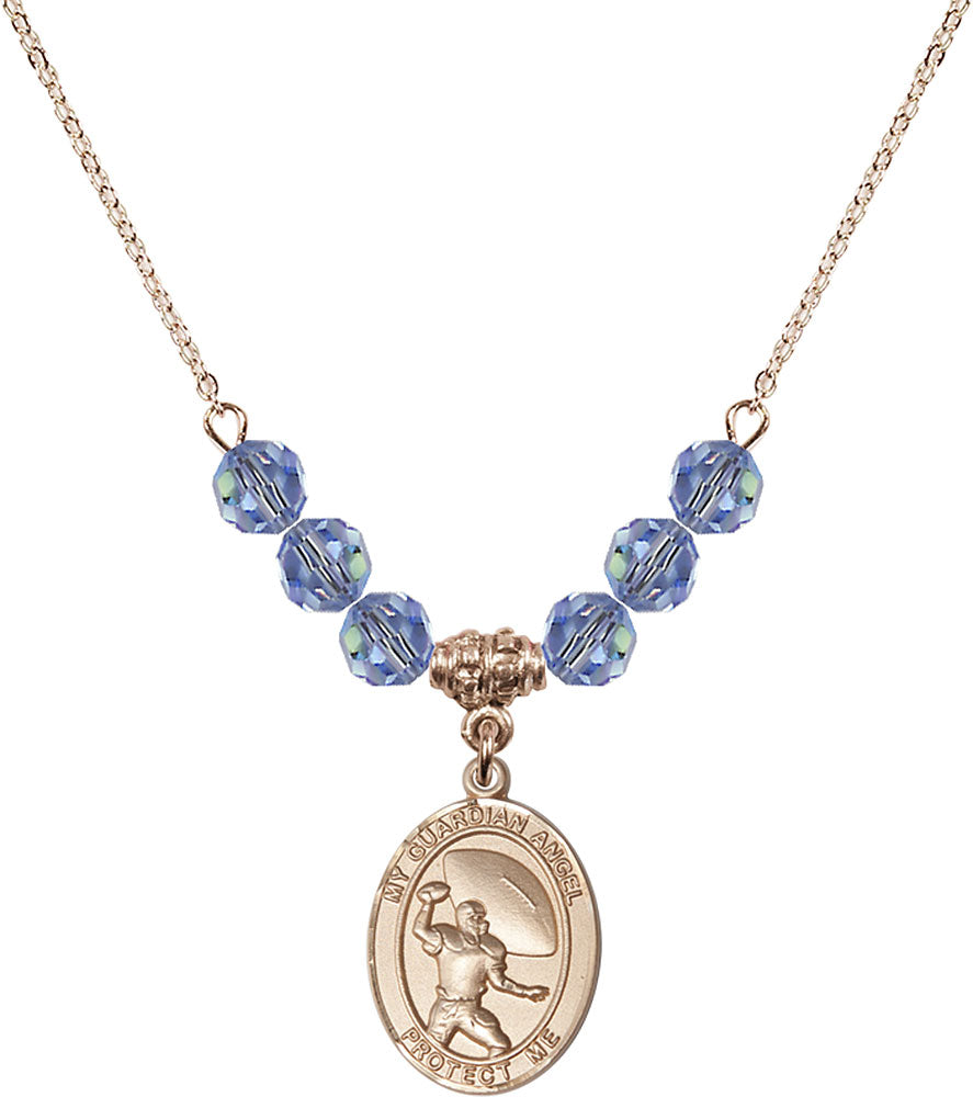 14kt Gold Filled Guardian Angel/Track&Field-Women Birthstone Necklace with Light Sapphire Beads - 8710
