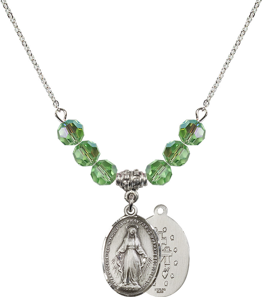 Sterling Silver Miraculous Birthstone Necklace with Peridot Beads - 0015