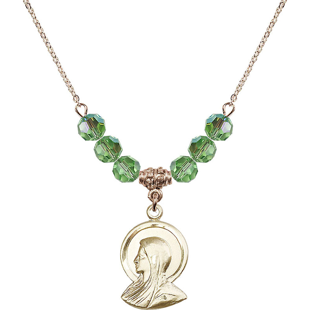 14kt Gold Filled Madonna Birthstone Necklace with Peridot Beads - 0020