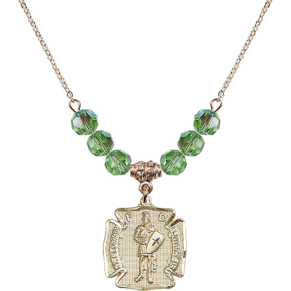 14kt Gold Filled Saint Florian Birthstone Necklace with Peridot Beads - 0070