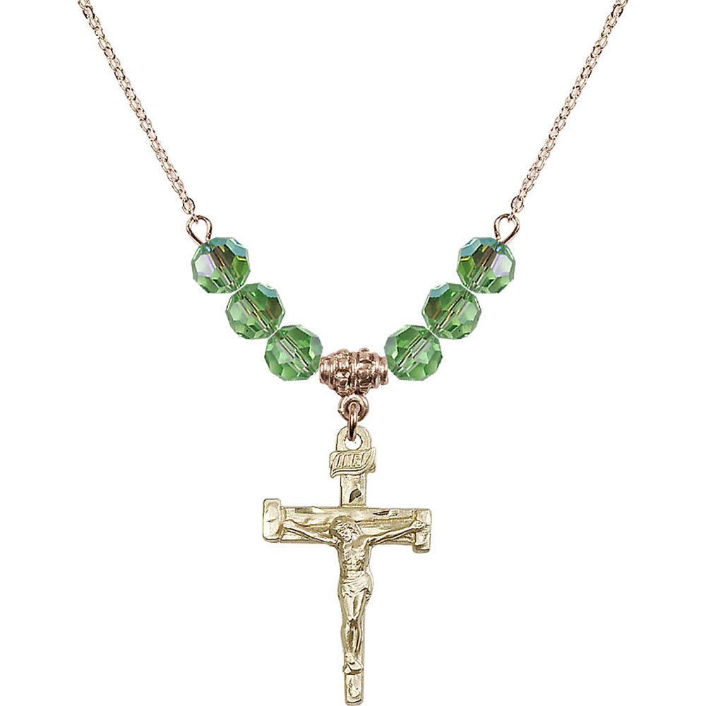 14kt Gold Filled Nail Crucifix Birthstone Necklace with Peridot Beads - 0073