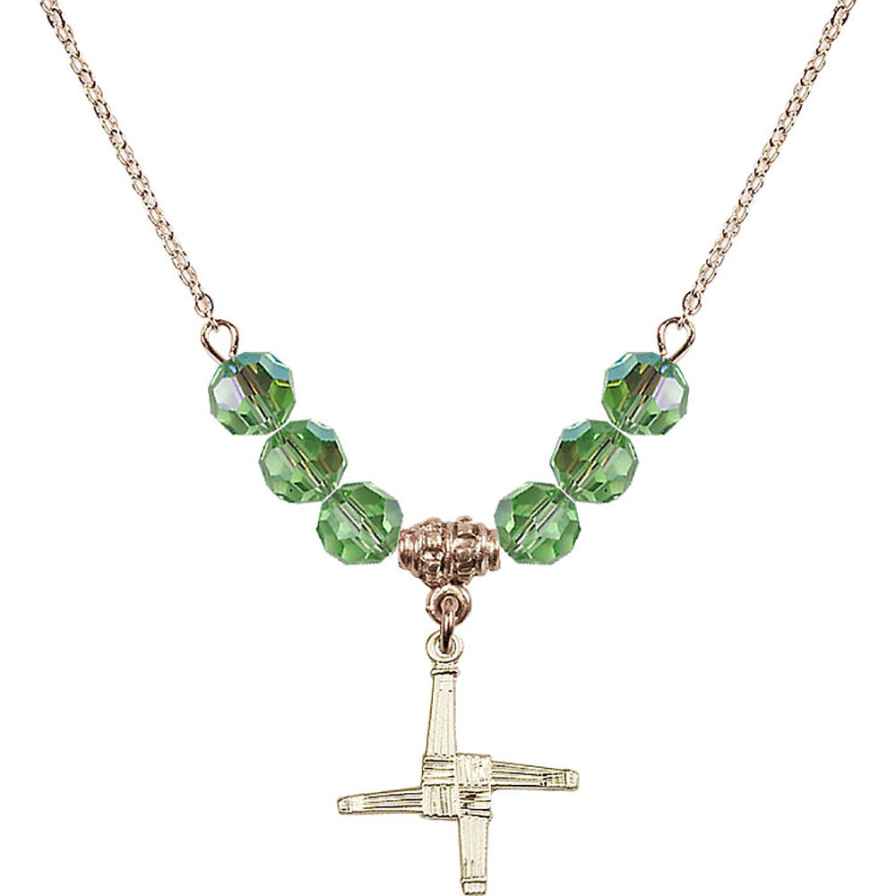 14kt Gold Filled Saint Brigid Cross Birthstone Necklace with Peridot Beads - 0290