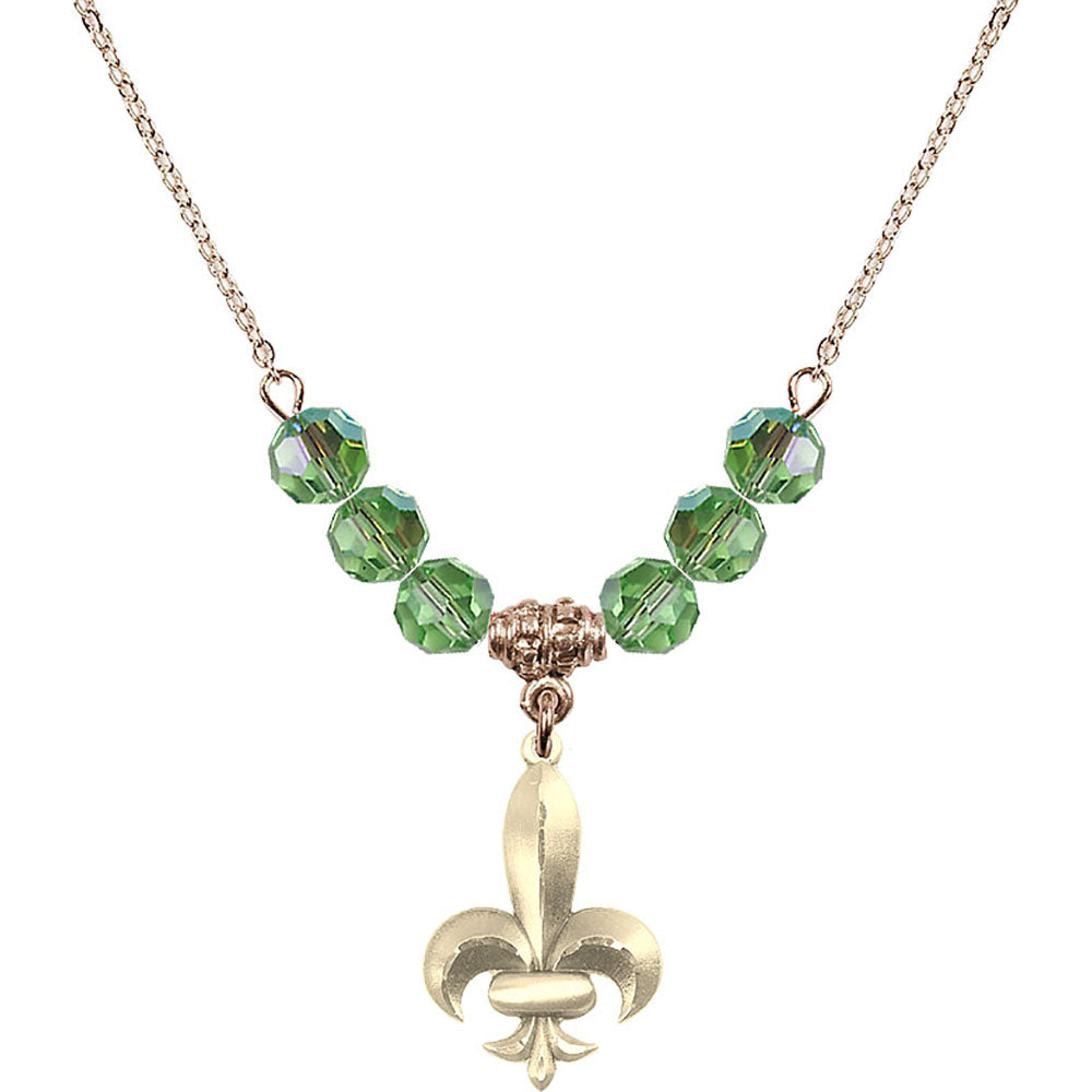 14kt Gold Filled Fleur de Lis Birthstone Necklace with Peridot Beads - 0294