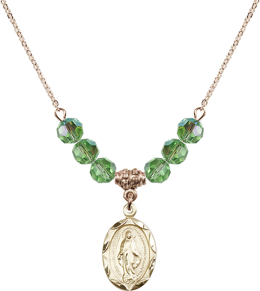 14kt Gold Filled Miraculous Birthstone Necklace with Peridot Beads - 0612