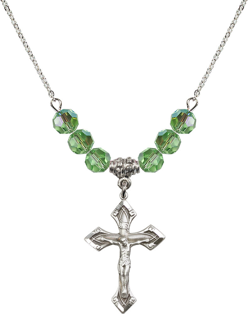 Sterling Silver Crucifix Birthstone Necklace with Peridot Beads - 0663