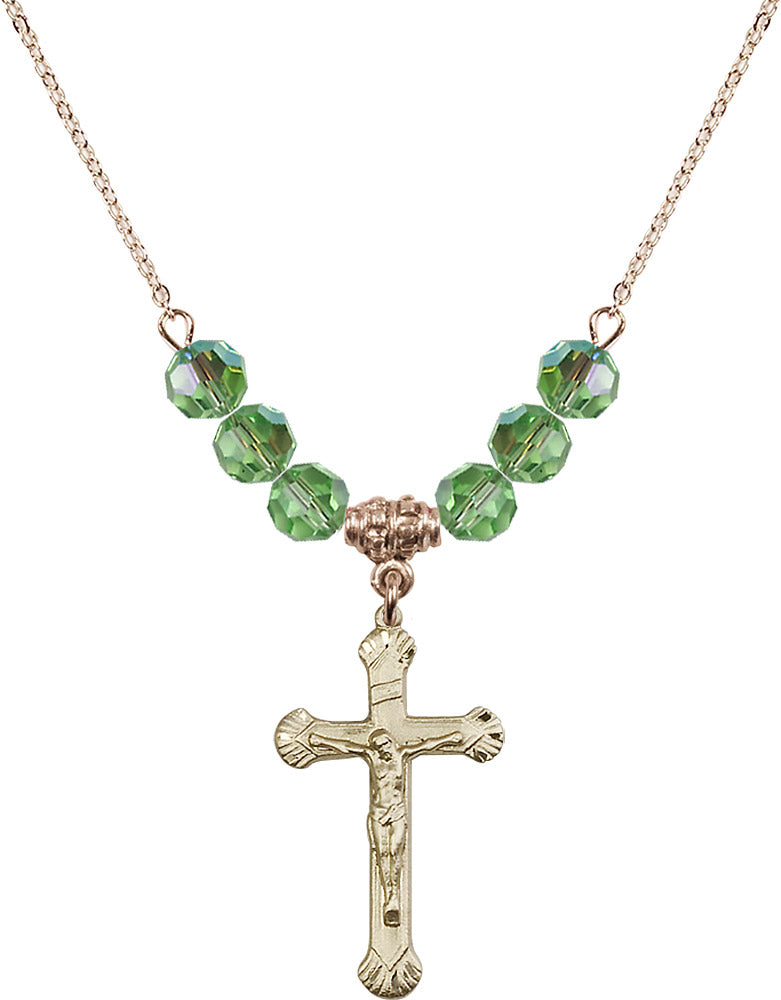 14kt Gold Filled Crucifix Birthstone Necklace with Peridot Beads - 0664