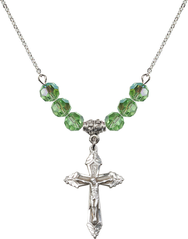 Sterling Silver Crucifix Birthstone Necklace with Peridot Beads - 0665