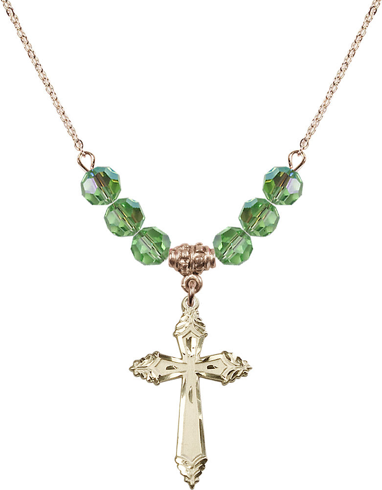 14kt Gold Filled Cross Birthstone Necklace with Peridot Beads - 0665