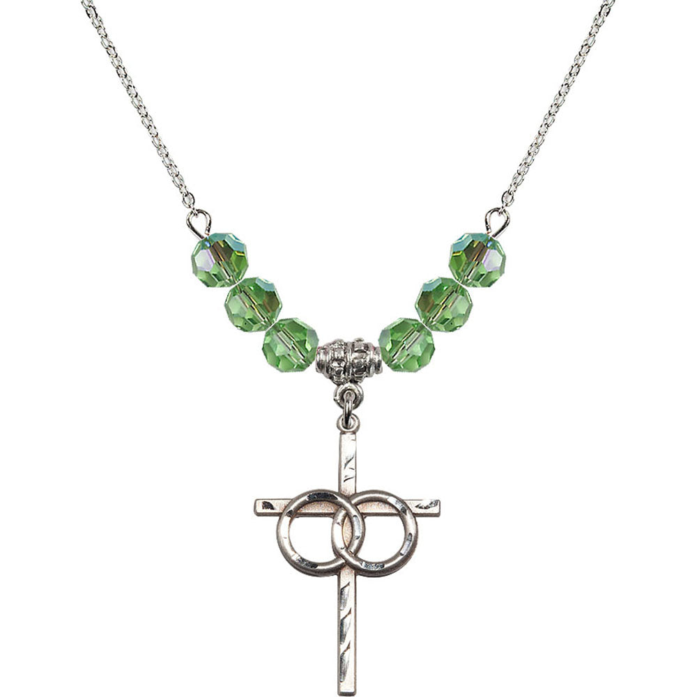 Sterling Silver Wedding Rings Cross Birthstone Necklace with Peridot Beads - 0671