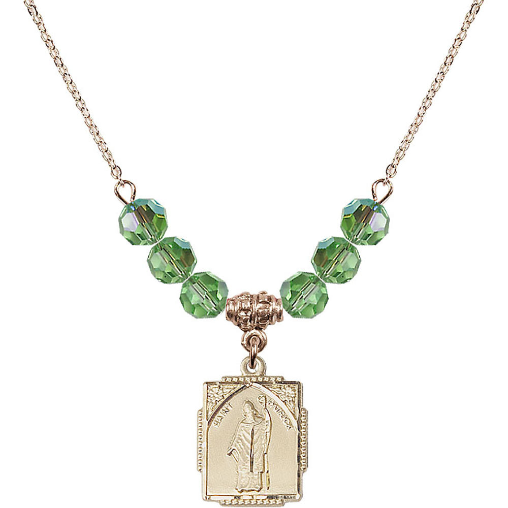 14kt Gold Filled Saint Patrick Birthstone Necklace with Peridot Beads - 0804