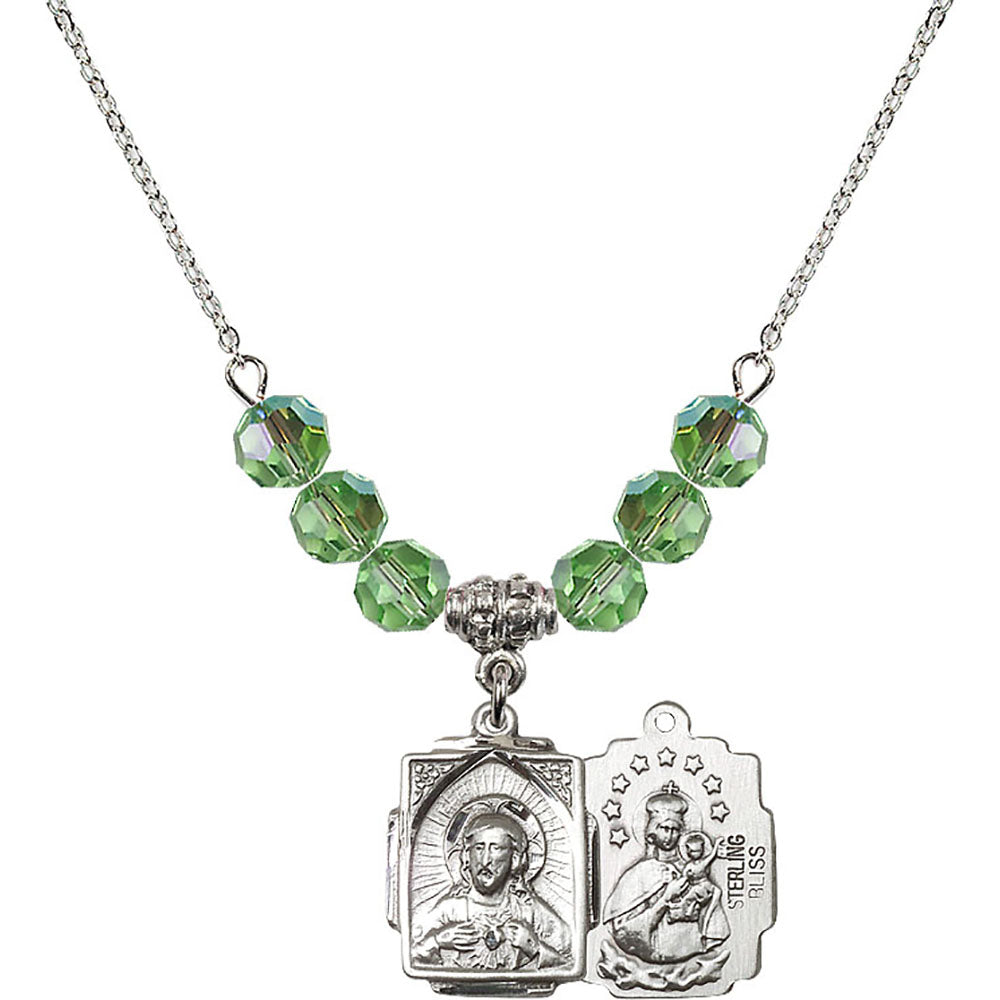 Sterling Silver Scapular Birthstone Necklace with Peridot Beads - 0804