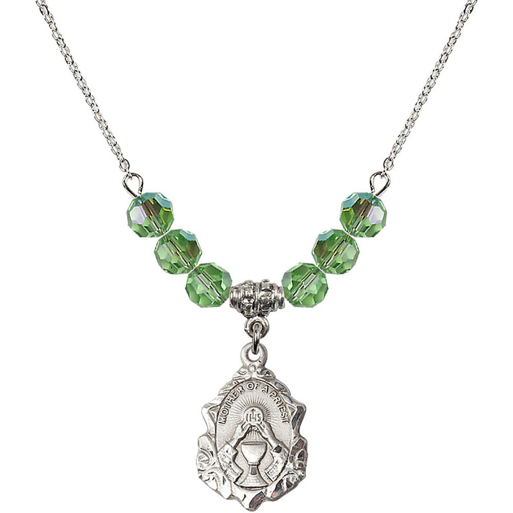 Sterling Silver Mother of a Priest Birthstone Necklace with Peridot Beads - 0811