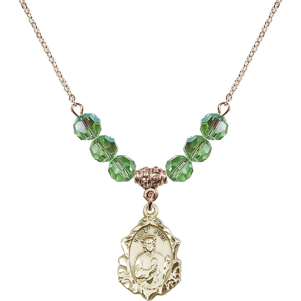 14kt Gold Filled Saint Jude Birthstone Necklace with Peridot Beads - 0822