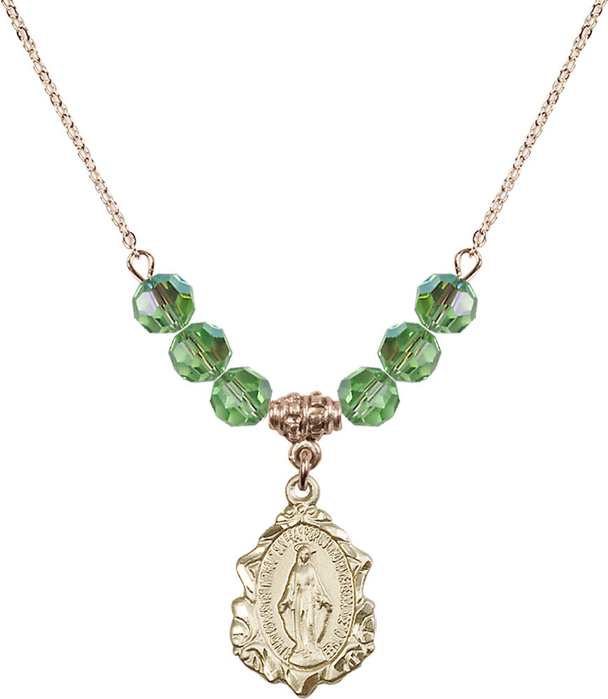 14kt Gold Filled Miraculous Birthstone Necklace with Peridot Beads - 0822