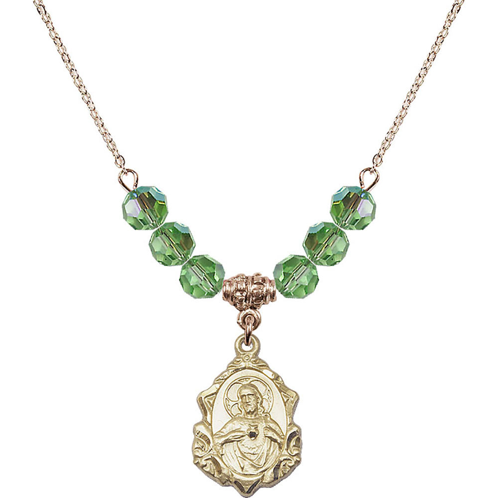 14kt Gold Filled Scapular Birthstone Necklace with Peridot Beads - 0822