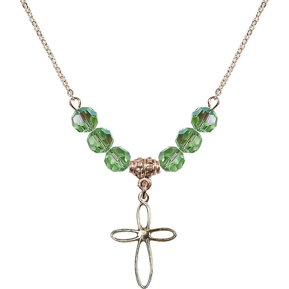 14kt Gold Filled Loop Cross Birthstone Necklace with Peridot Beads - 1707
