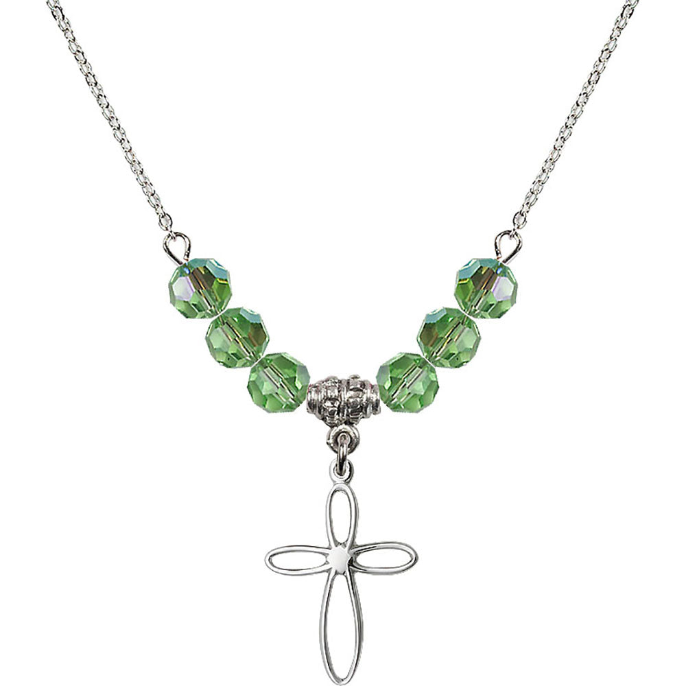 Sterling Silver Loop Cross Birthstone Necklace with Peridot Beads - 1707
