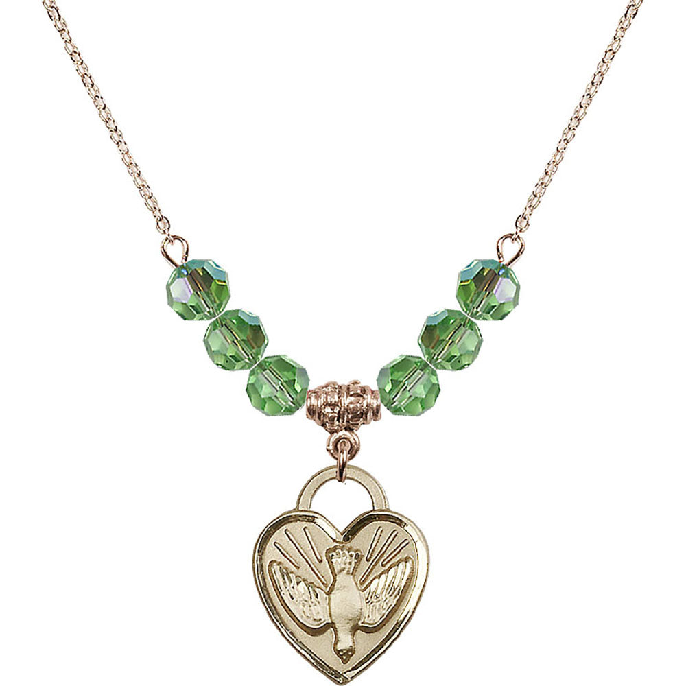 14kt Gold Filled Confirmation Heart Birthstone Necklace with Peridot Beads - 3205