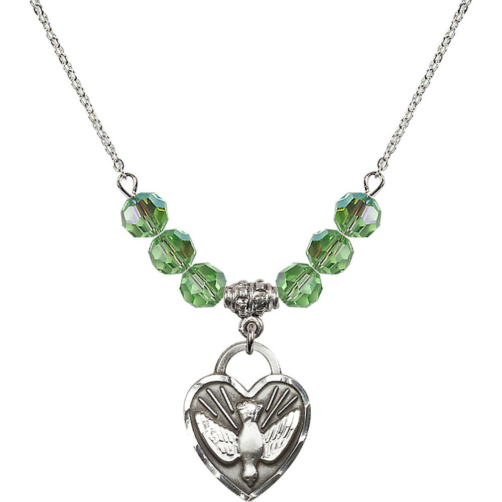 Sterling Silver Confirmation Heart Birthstone Necklace with Peridot Beads - 3205