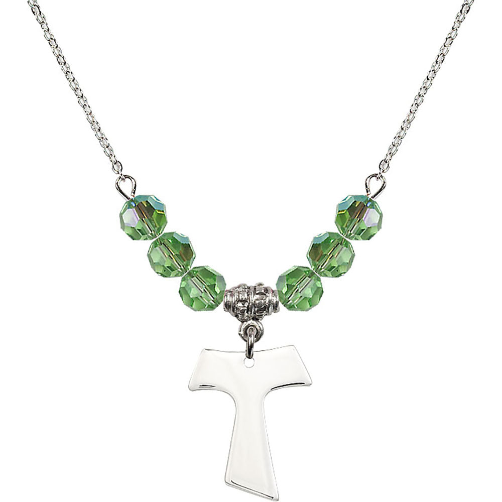 Sterling Silver Tau Cross Birthstone Necklace with Peridot Beads - 3948