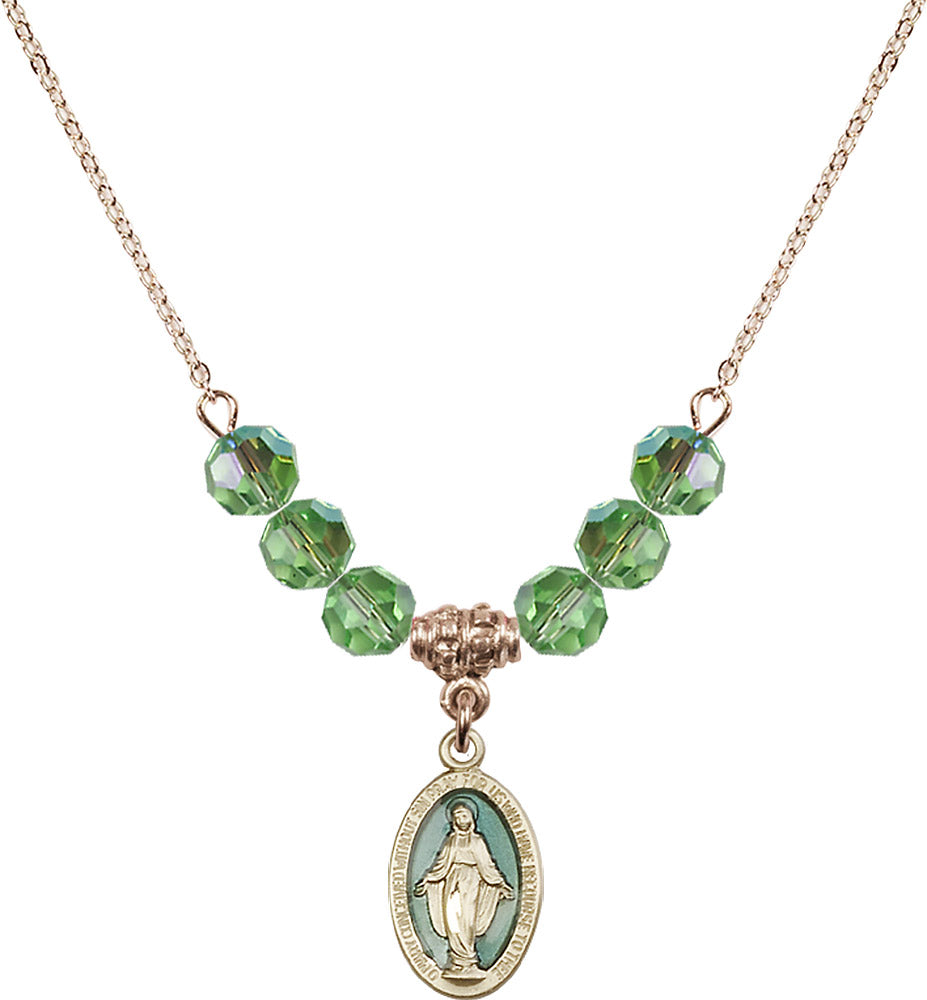 14kt Gold Filled Miraculous Birthstone Necklace with Peridot Beads - 4122