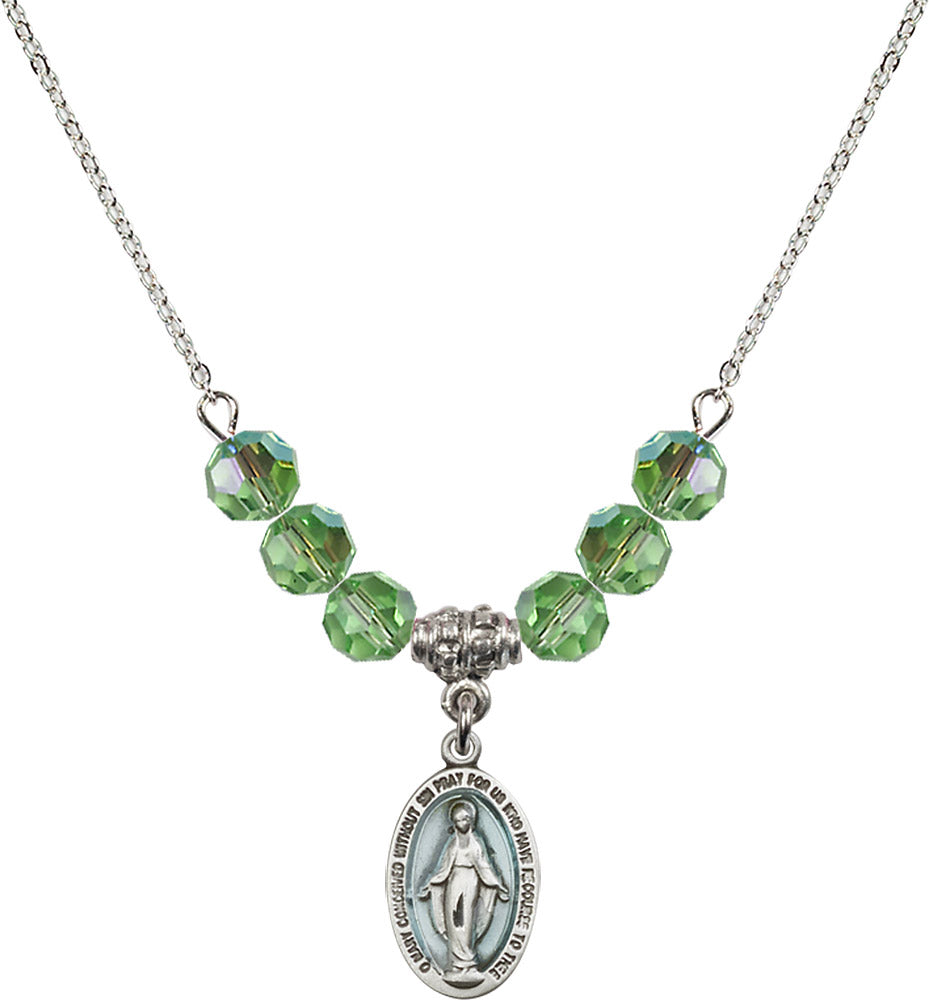 Sterling Silver Miraculous Birthstone Necklace with Peridot Beads - 4122