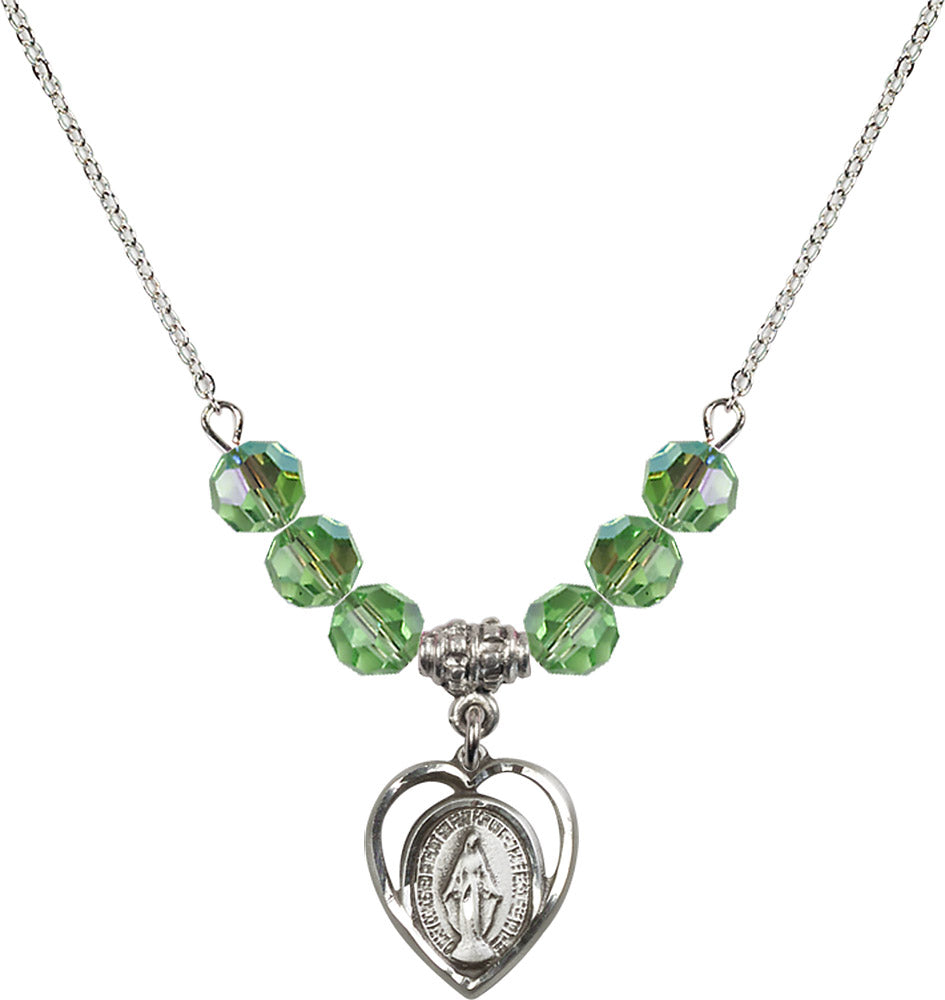 Sterling Silver Miraculous Birthstone Necklace with Peridot Beads - 4125