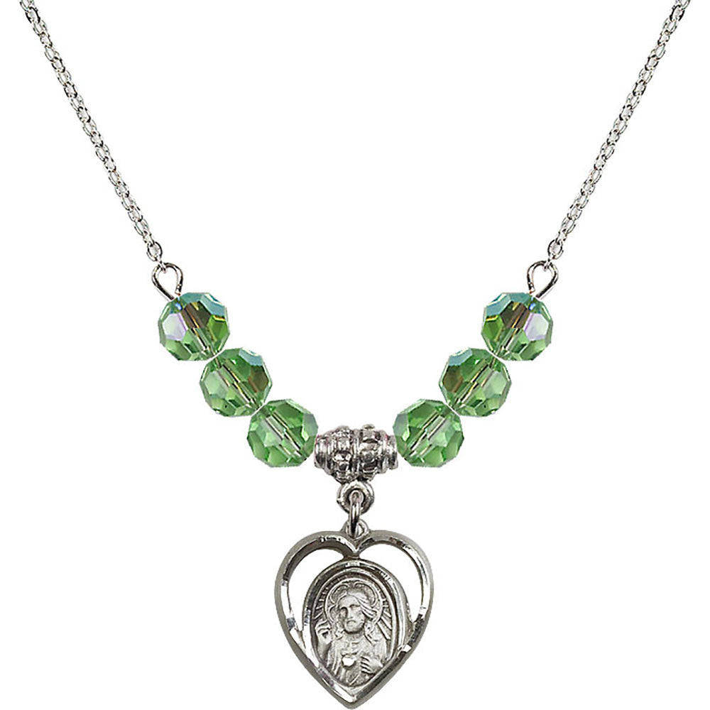 Sterling Silver Scapular Birthstone Necklace with Peridot Beads - 4126