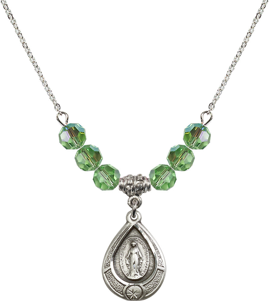 Sterling Silver Miraculous Birthstone Necklace with Peridot Beads - 4144