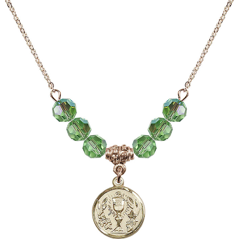 14kt Gold Filled Communion Chalice Birthstone Necklace with Peridot Beads - 4203