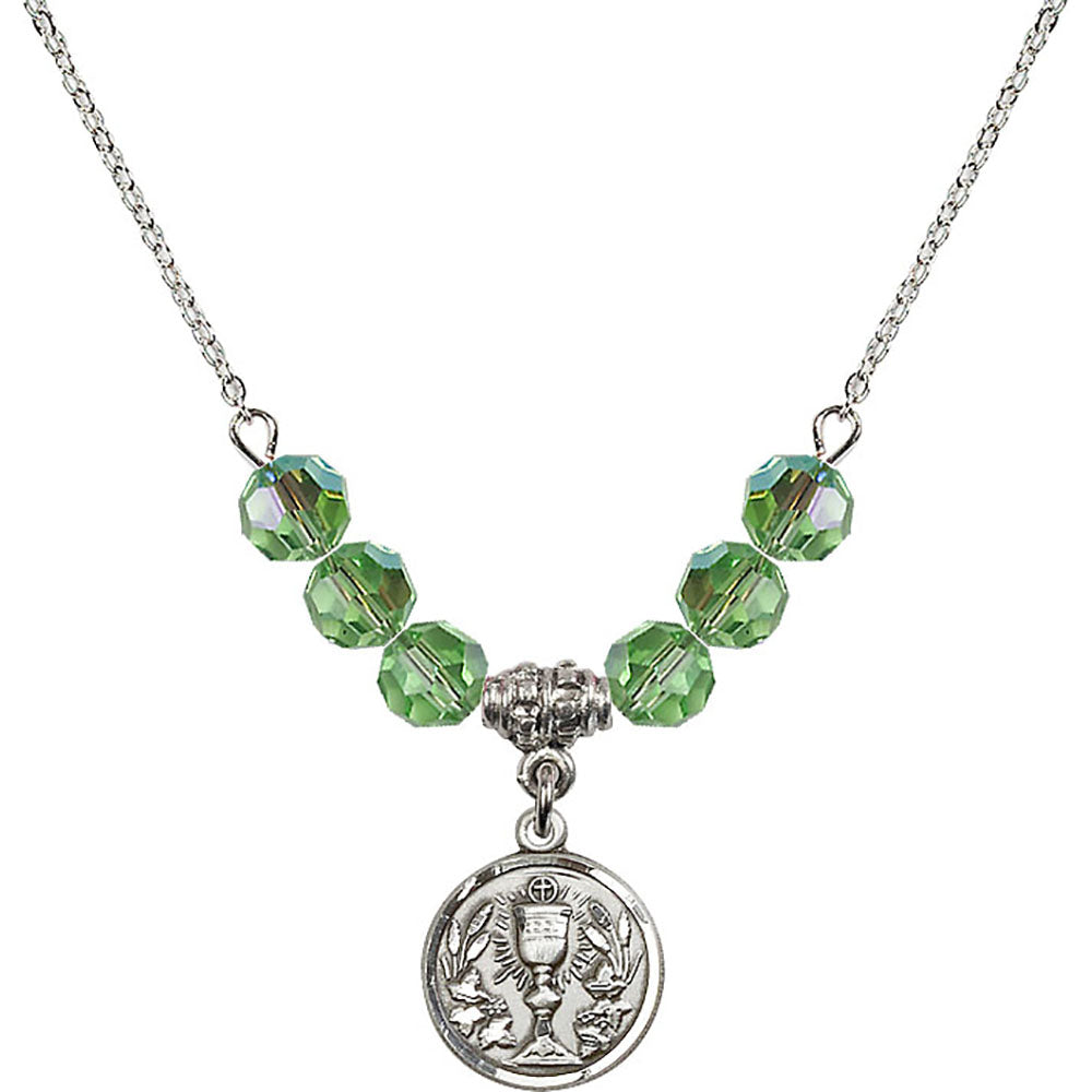 Sterling Silver Communion Chalice Birthstone Necklace with Peridot Beads - 4203