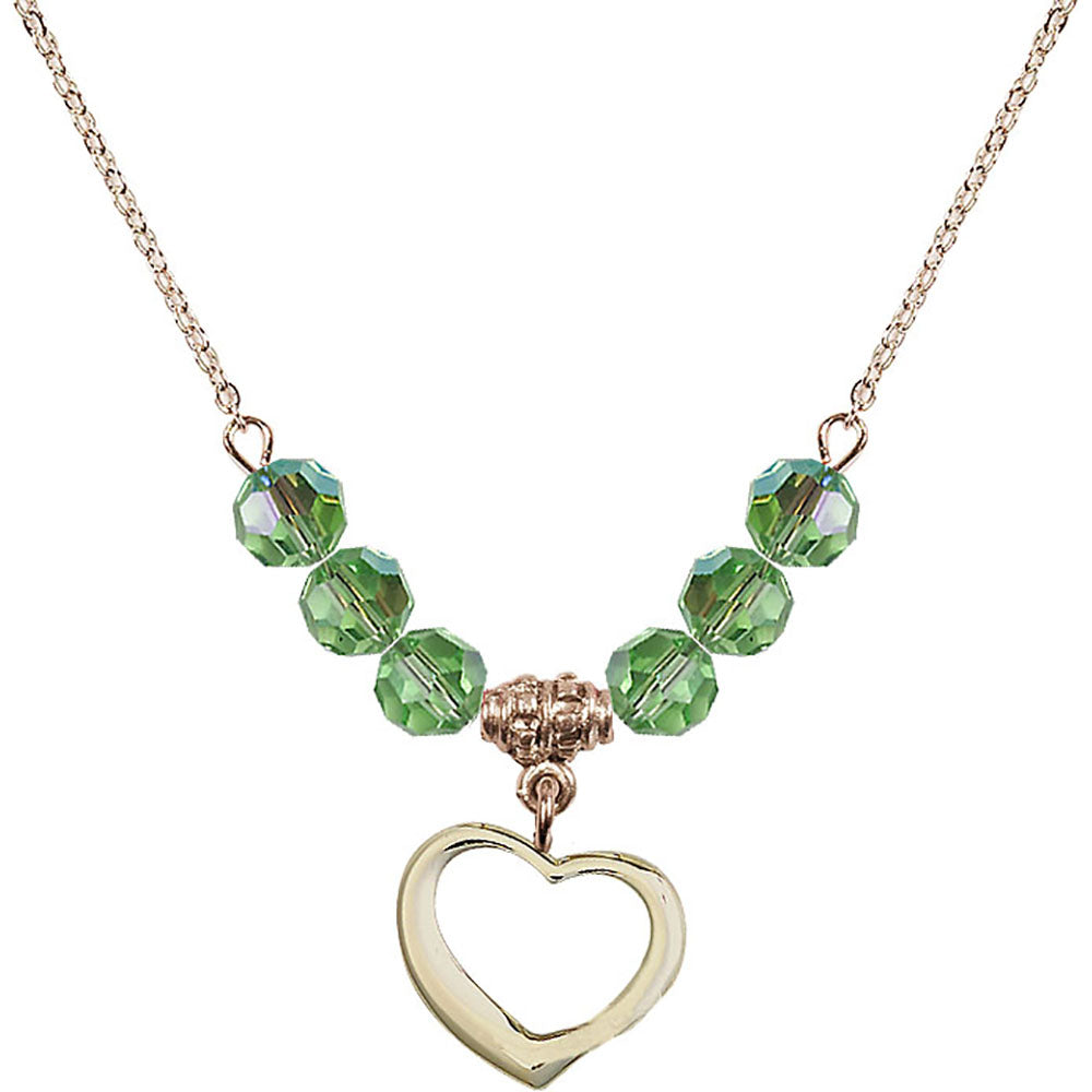 14kt Gold Filled Heart Birthstone Necklace with Peridot Beads - 4208