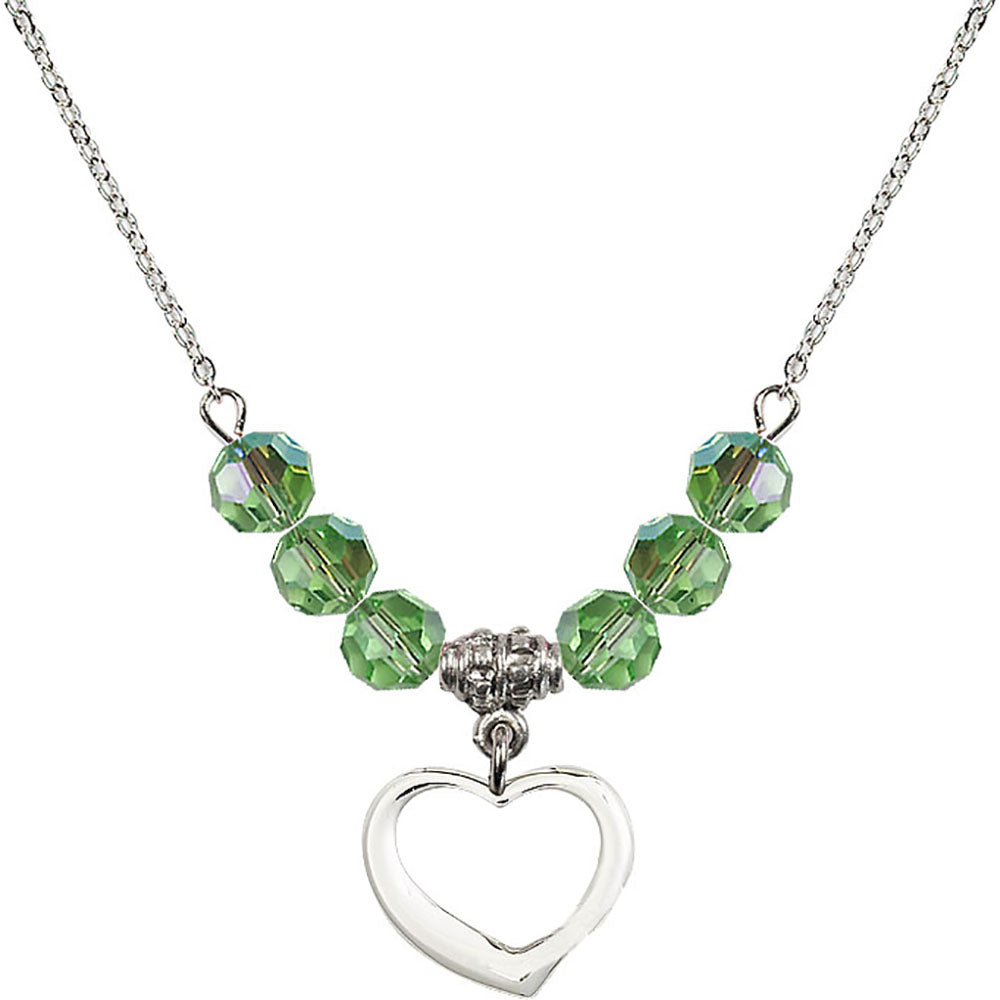 Sterling Silver Heart Birthstone Necklace with Peridot Beads - 4208