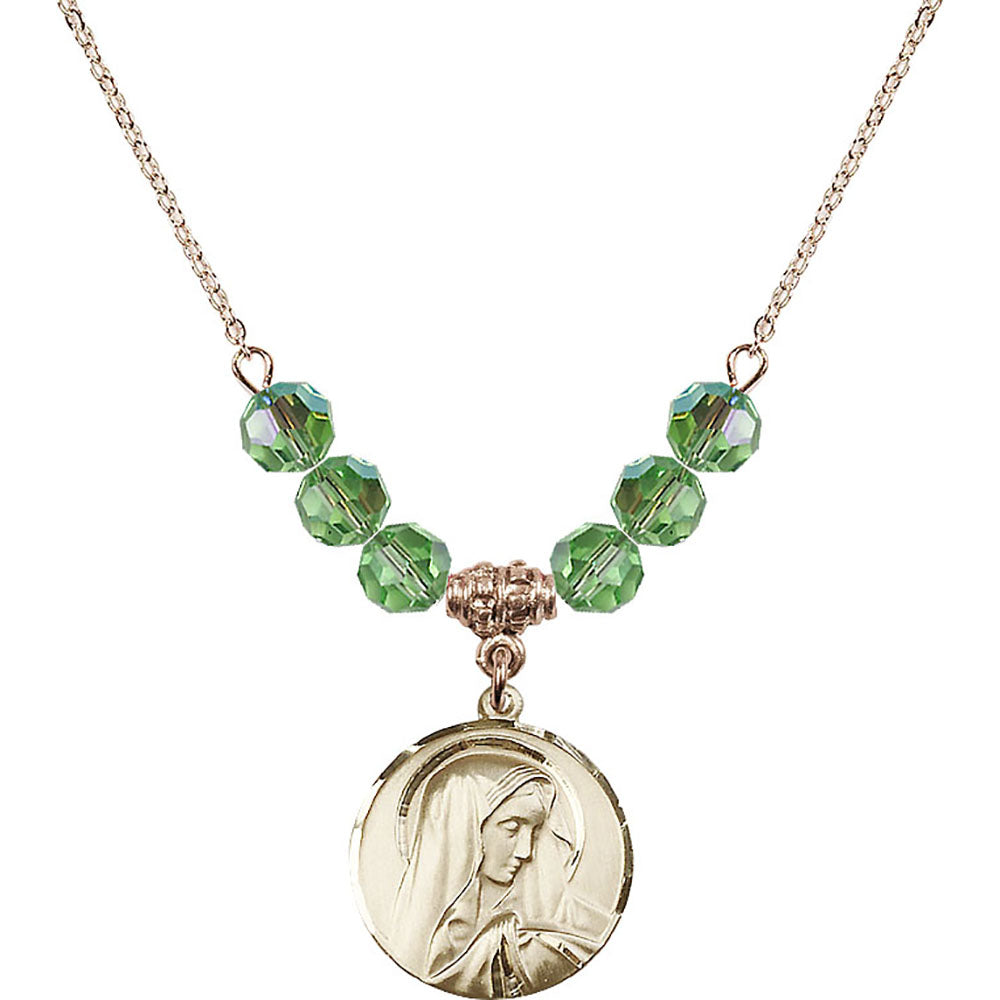 14kt Gold Filled Sorrowful Mother Birthstone Necklace with Peridot Beads - 4249