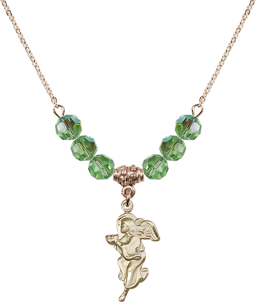 14kt Gold Filled Guardian Angel Birthstone Necklace with Peridot Beads - 4260