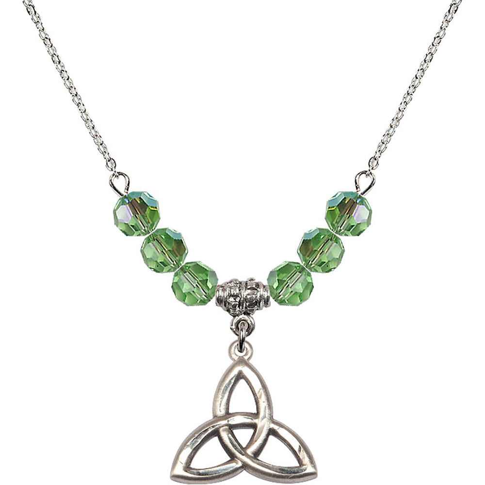 Sterling Silver Trinity Irish Knot Birthstone Necklace with Peridot Beads - 5101