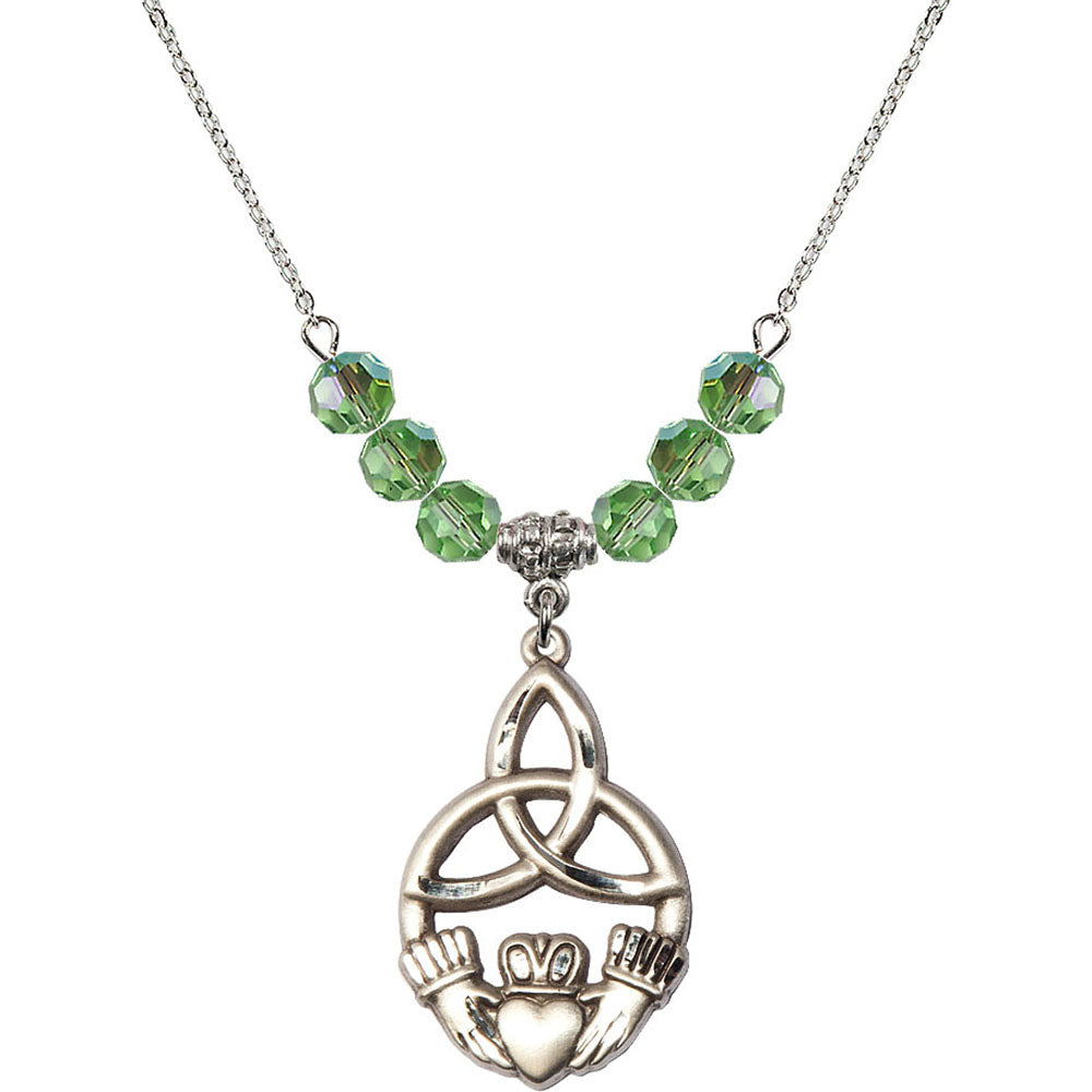 Sterling Silver Irish Knot / Claddagh Birthstone Necklace with Peridot Beads - 5102